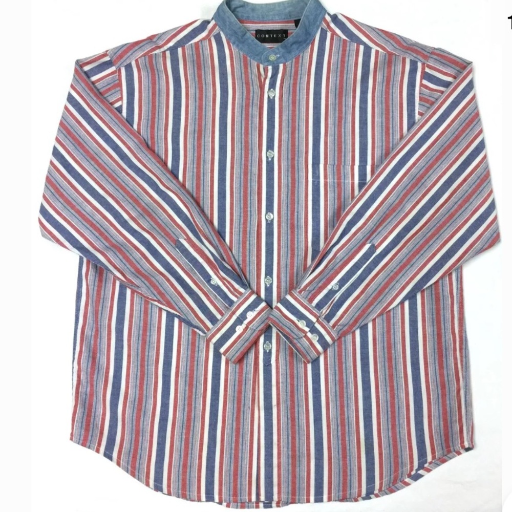 Vintage Oversized Colorblock collarless Shirt M